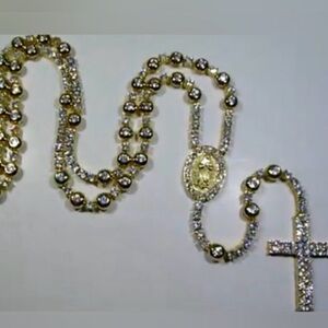 14kt yellow gold electroplated iced out rosary chain